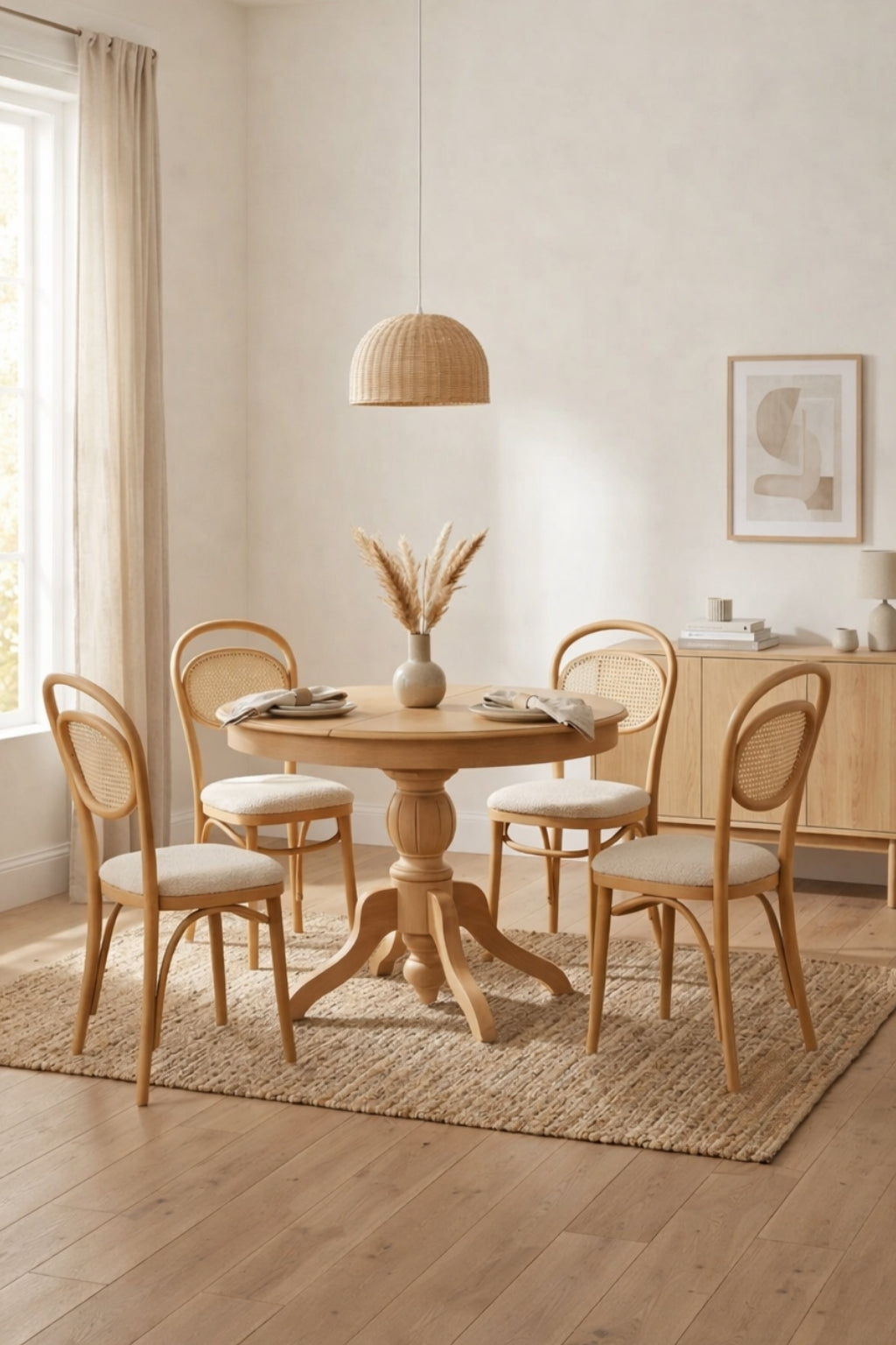Tirena 4 Kişilik Yuvarlak Ahşap Yemek Masası Takımı 100 x 100 cm Hazeranlı | A2 Decor