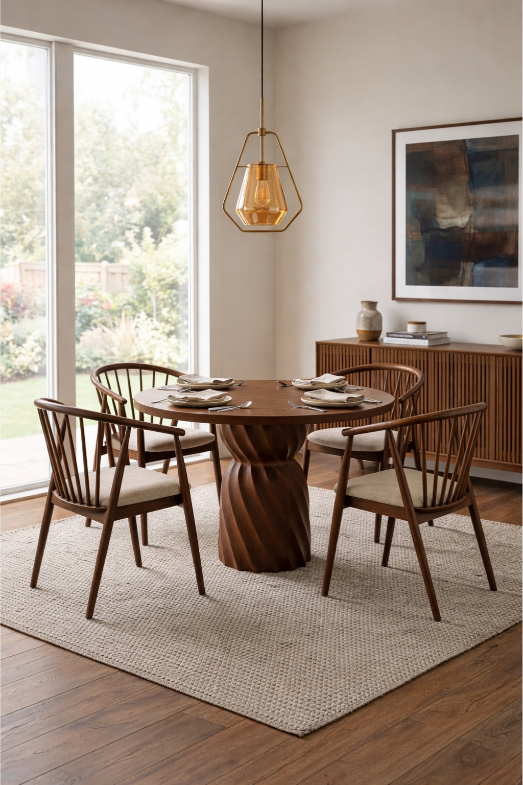 Aura 4 Kişilik Yuvarlak Ahşap Yemek Masası Takımı 100 x 100 cm Ceviz | A2 Decor