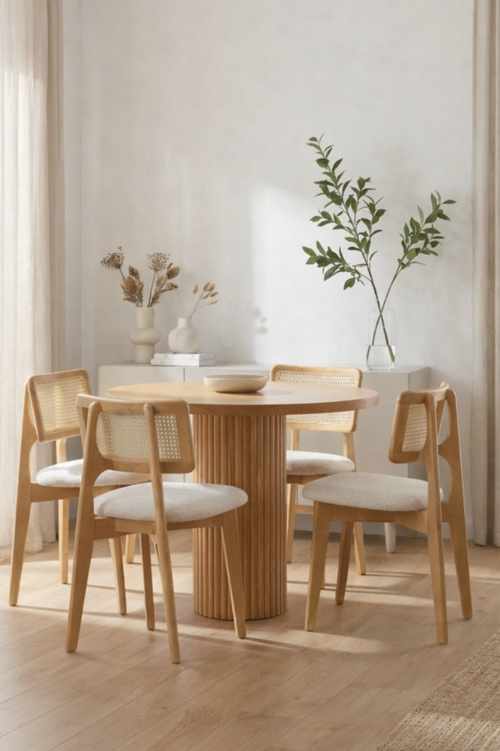 Moka 4 Kişilik Yuvarlak Ahşap Yemek Masası Takımı 100 x 100 cm Natural | A2 Decor