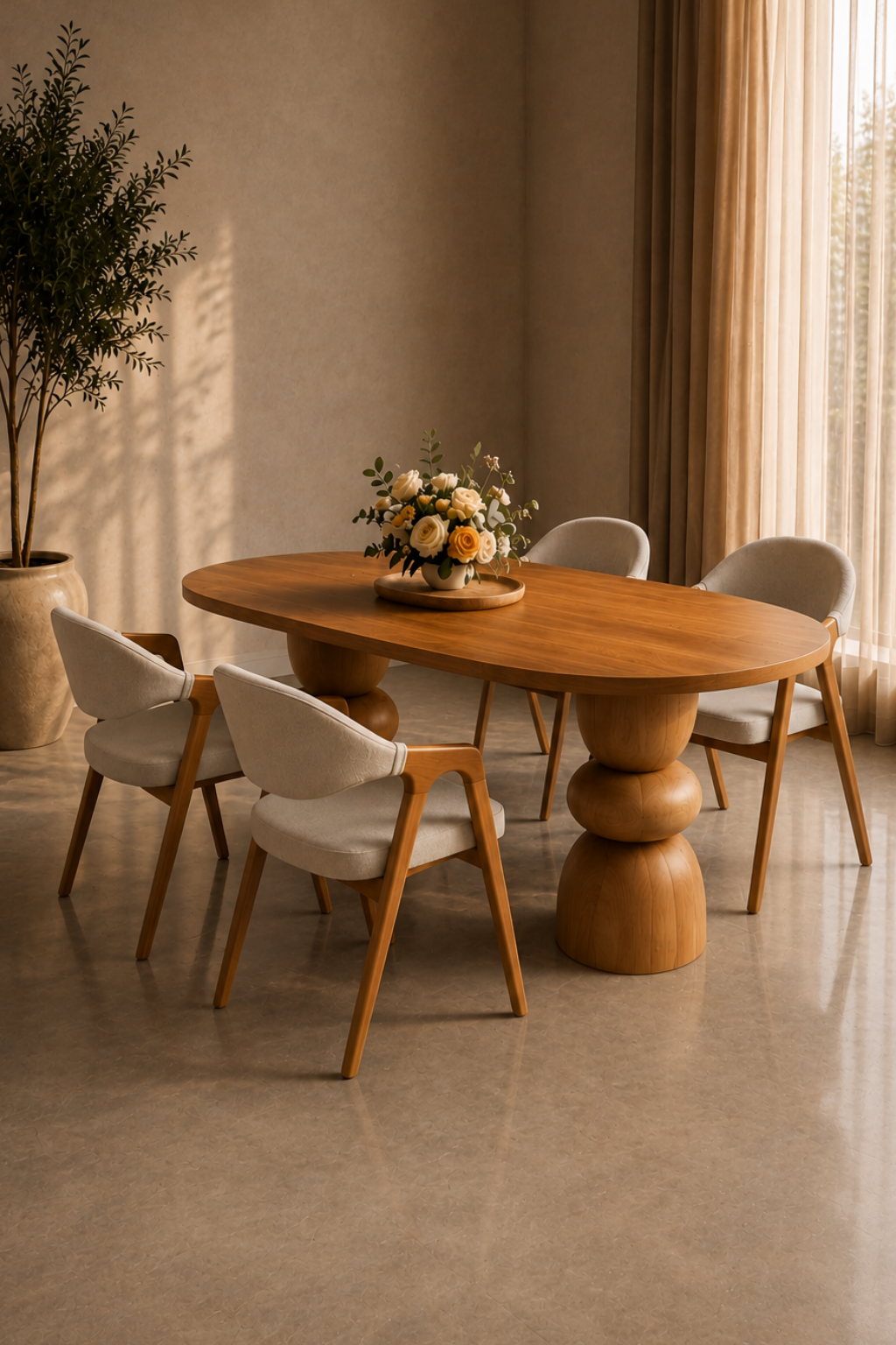 Nola 4 Kişilik Oval Ahşap Yemek Masası Takımı 160 × 90 cm | A2 Decor