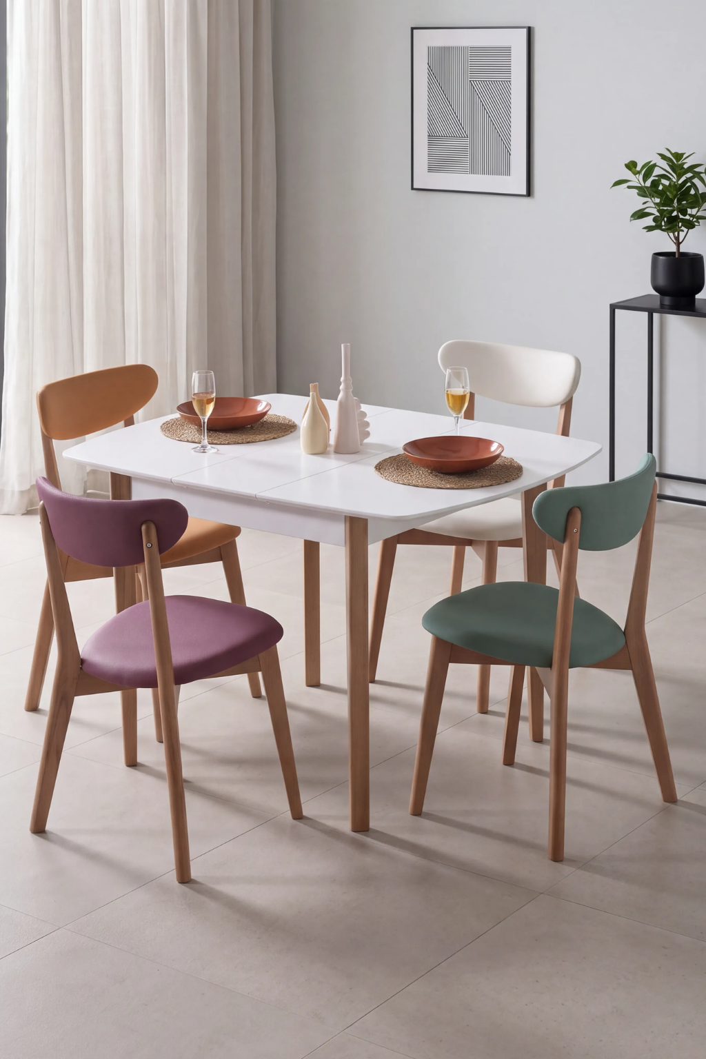 Color 4 Kişilik Kare Açılır Ahşap Yemek Masası Takımı 90 × 90 cm | A2 Decor