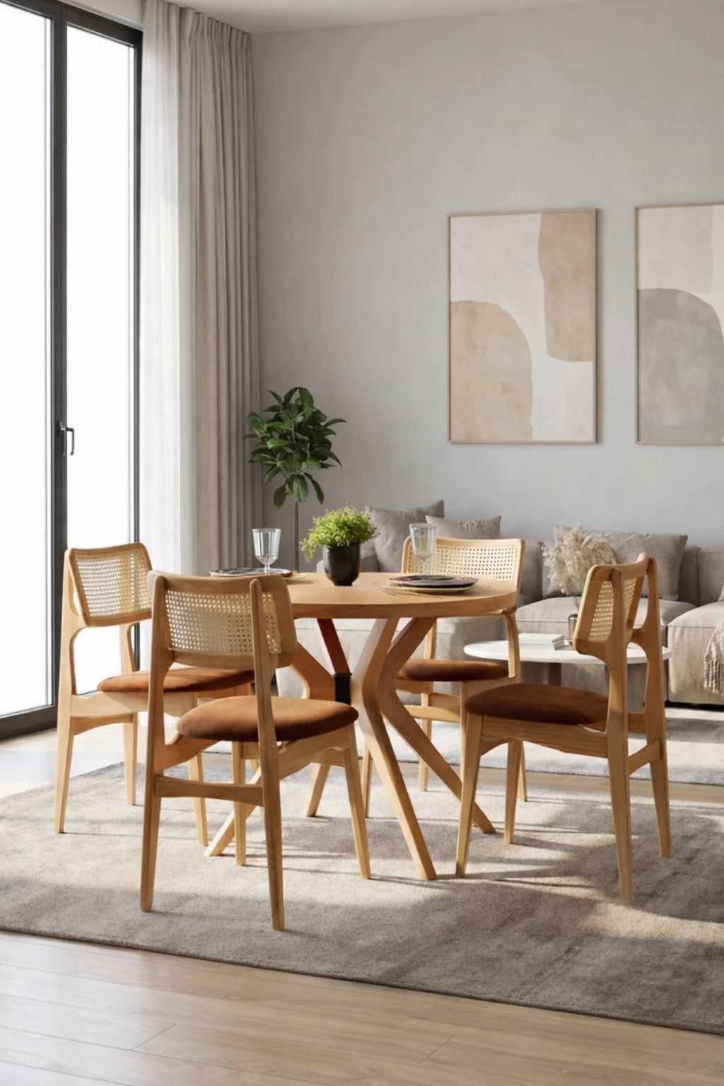 Orvila 4 Kişilik Yuvarlak Ahşap Yemek Masası Takımı 100 x 100 cm Natural | A2 Decor