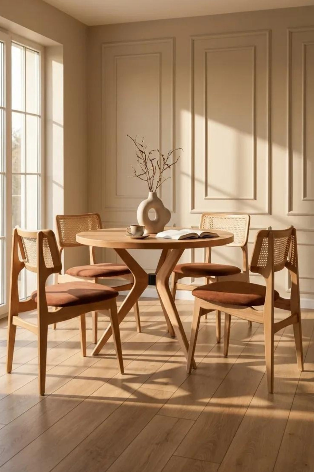 Orvila 4 Kişilik Yuvarlak Ahşap Yemek Masası Takımı 100 x 100 cm Natural | A2 Decor