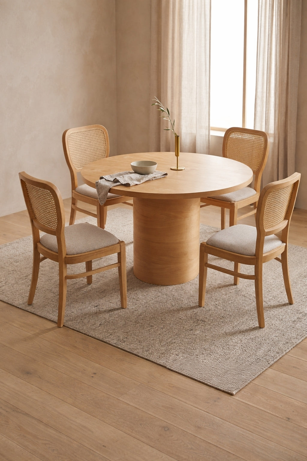 Lozi 4 Kişilik Yuvarlak Ahşap Yemek Masası Takımı 100 x 100 cm Hazeranlı | A2 Decor