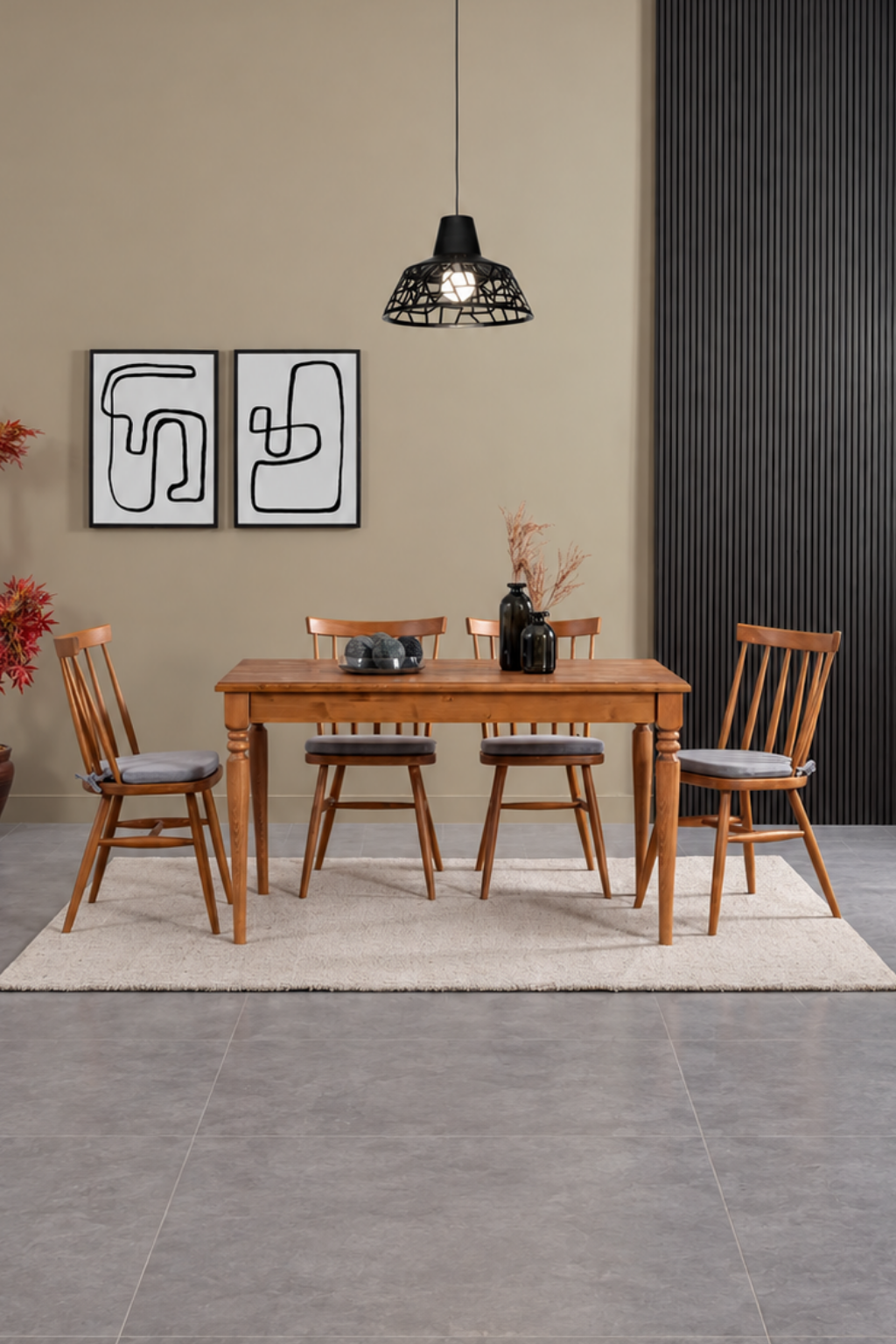 Brown 4 Kişilik Dikdörtgen Masif Ahşap Yemek Masası Takımı 140 × 80 cm | A2 Decor