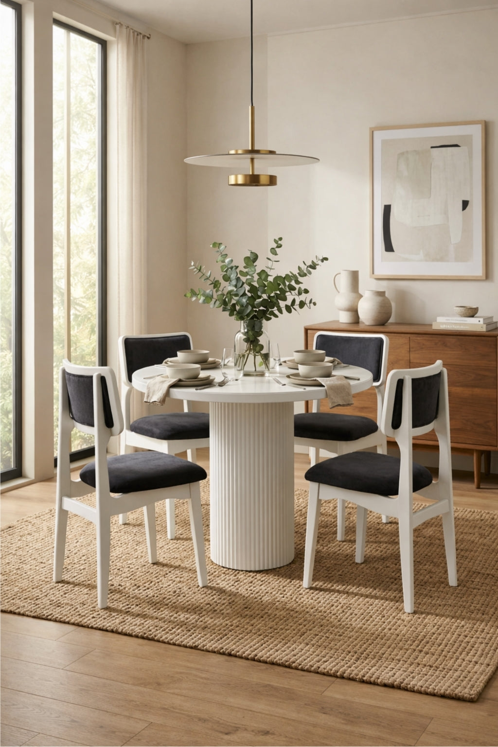 Rova 4 Kişilik Yuvarlak Ahşap Yemek Masası Takımı 100 × 100 cm Beyaz | A2 Decor