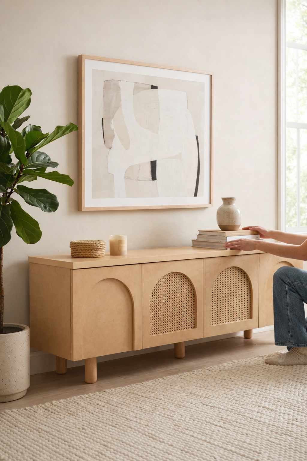 Milan 200 cm Hasırlı Ahşap TV Ünitesi | A2 Decor