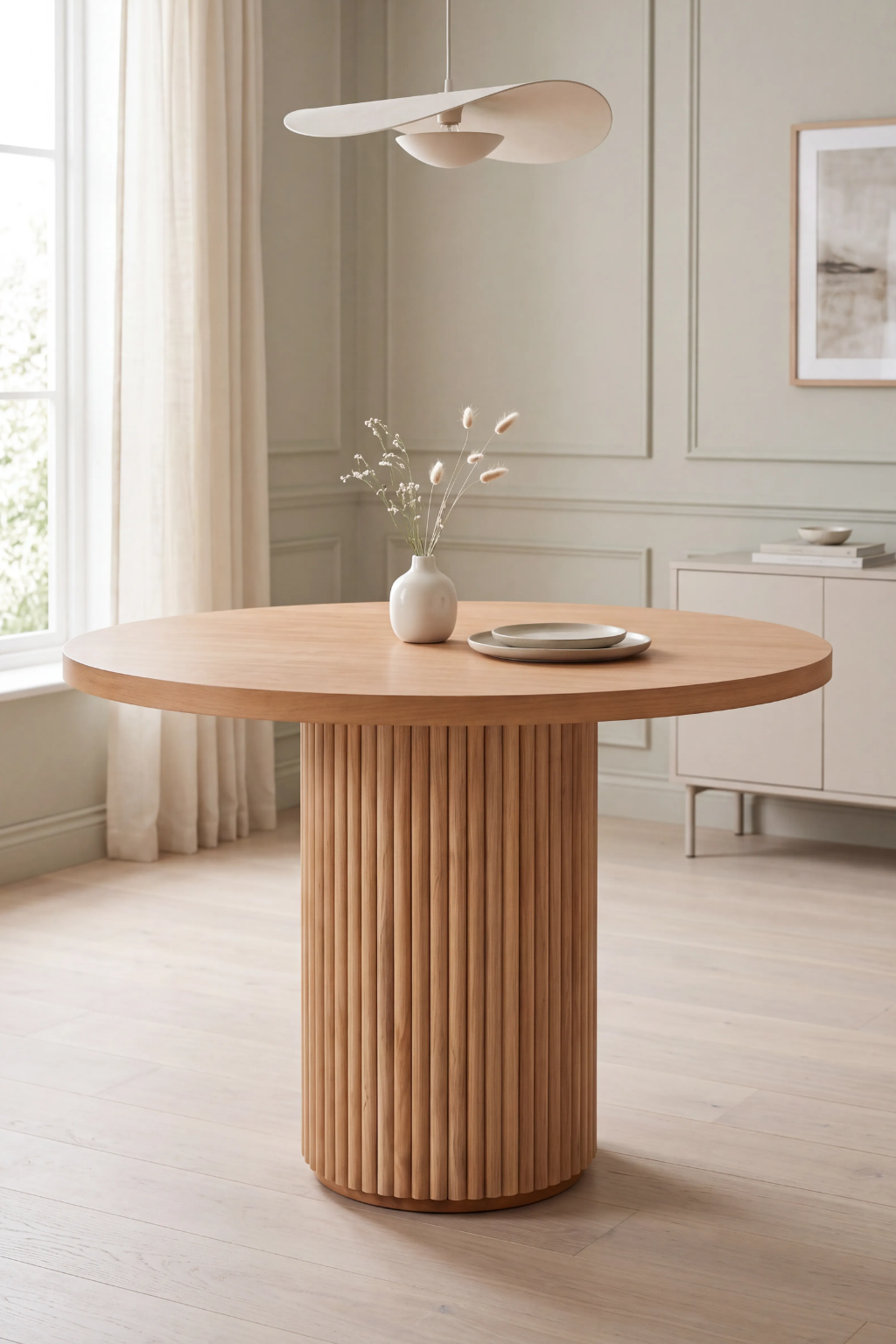 Moka Natural 4 Kişilik Yuvarlak Ahşap Yemek Masası 100 cm | A2 Decor