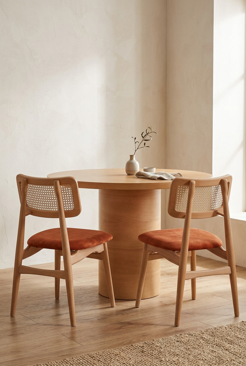 Anya 2 Kişilik Yuvarlak Ahşap Yemek Masası Takımı 80 cm | A2 Decor