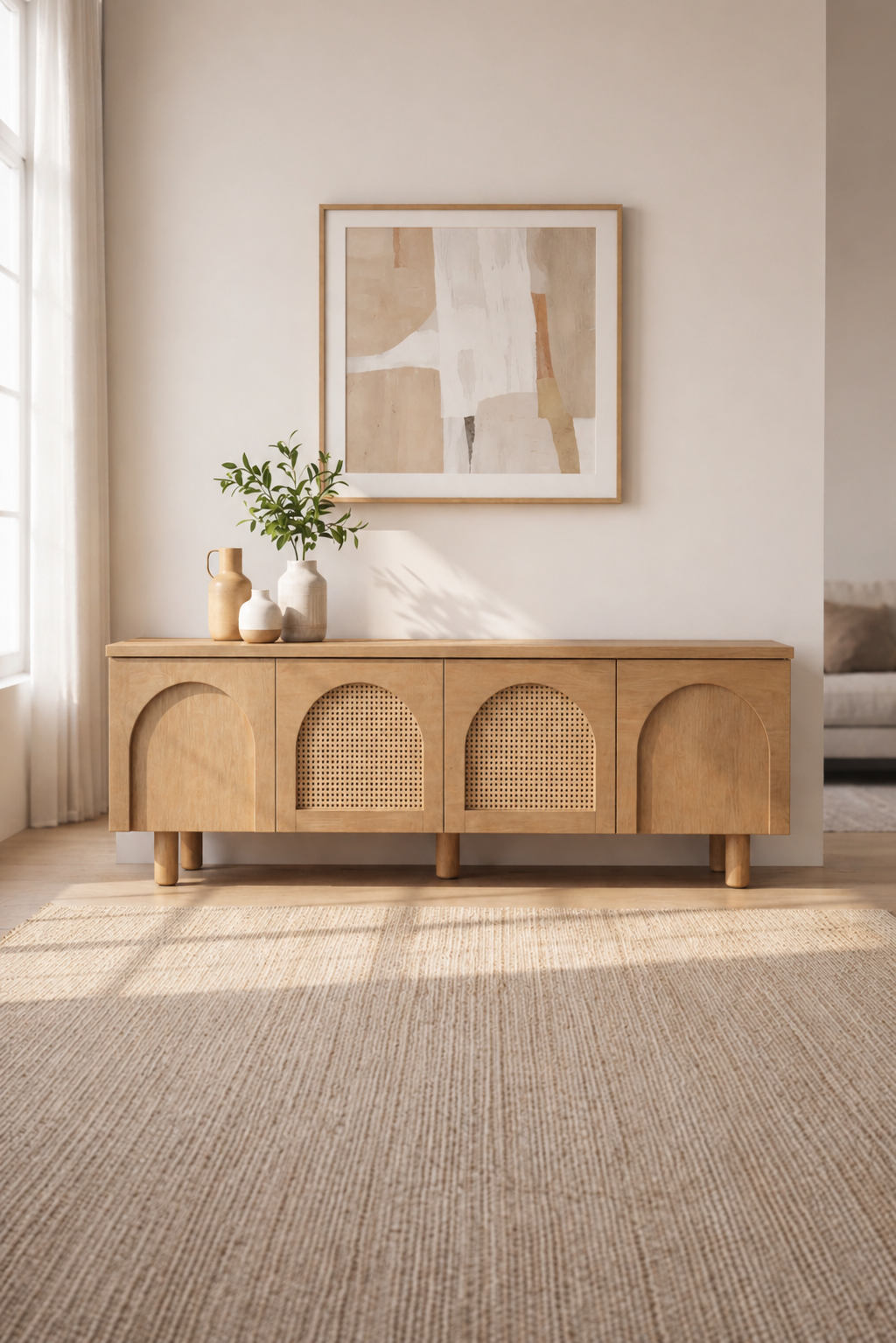 Milan 200 cm Hasırlı Ahşap TV Ünitesi | A2 Decor