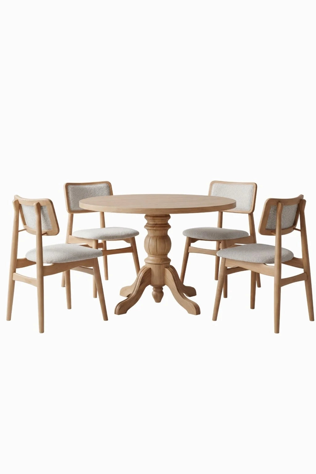Evolia 4 Kişilik Yuvarlak Ahşap Yemek Masası Takımı 100 × 100 cm | A2 Decor