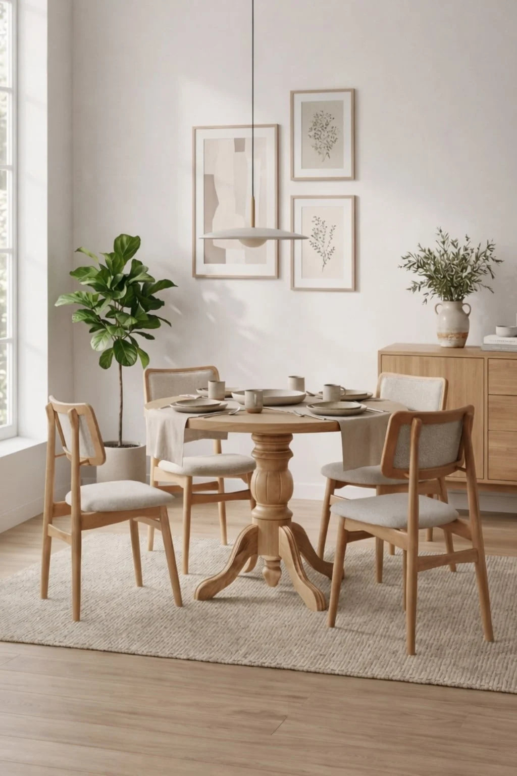 Evolia 4 Kişilik Yuvarlak Ahşap Yemek Masası Takımı 100 × 100 cm | A2 Decor
