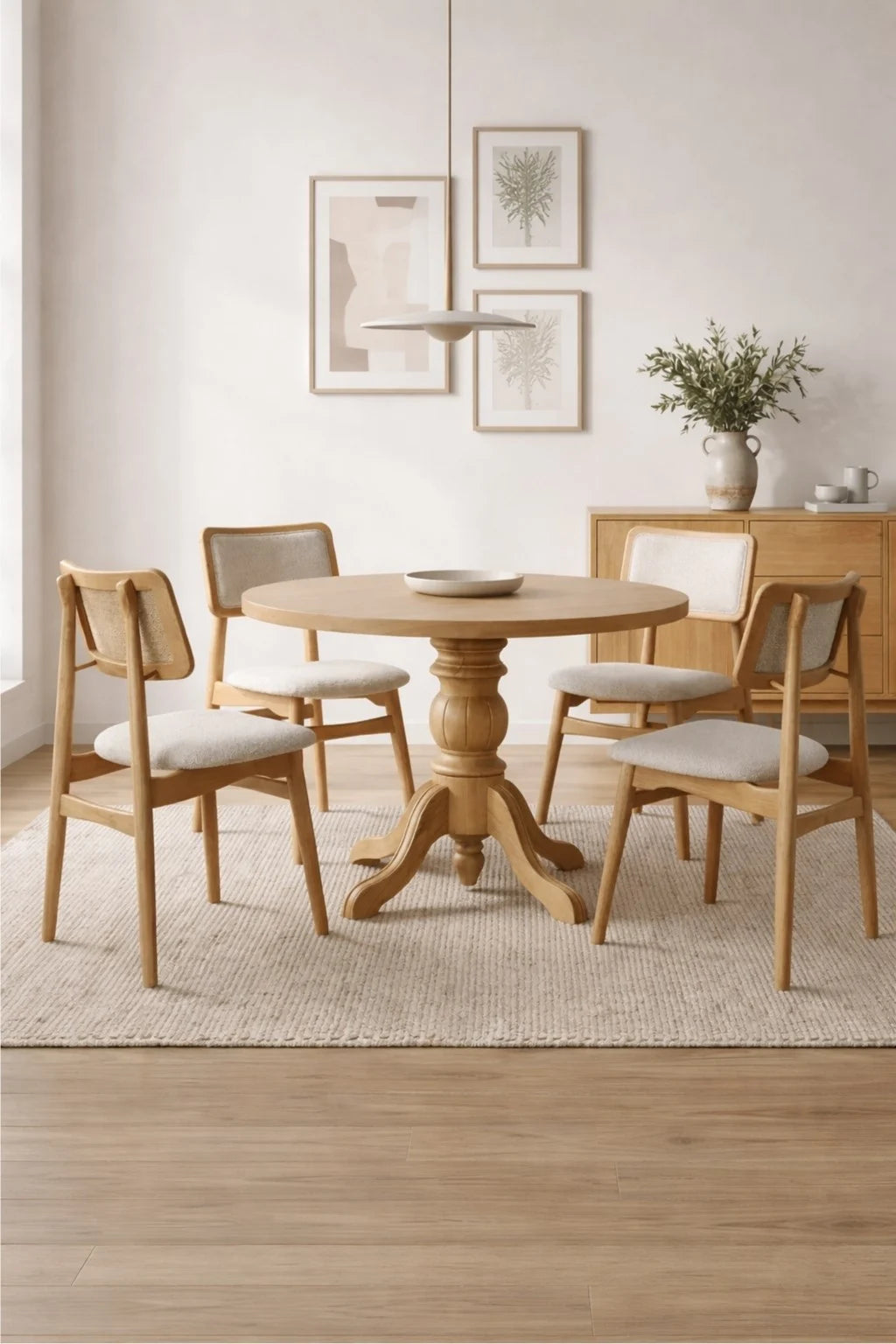 Evolia 4 Kişilik Yuvarlak Ahşap Yemek Masası Takımı 100 × 100 cm | A2 Decor