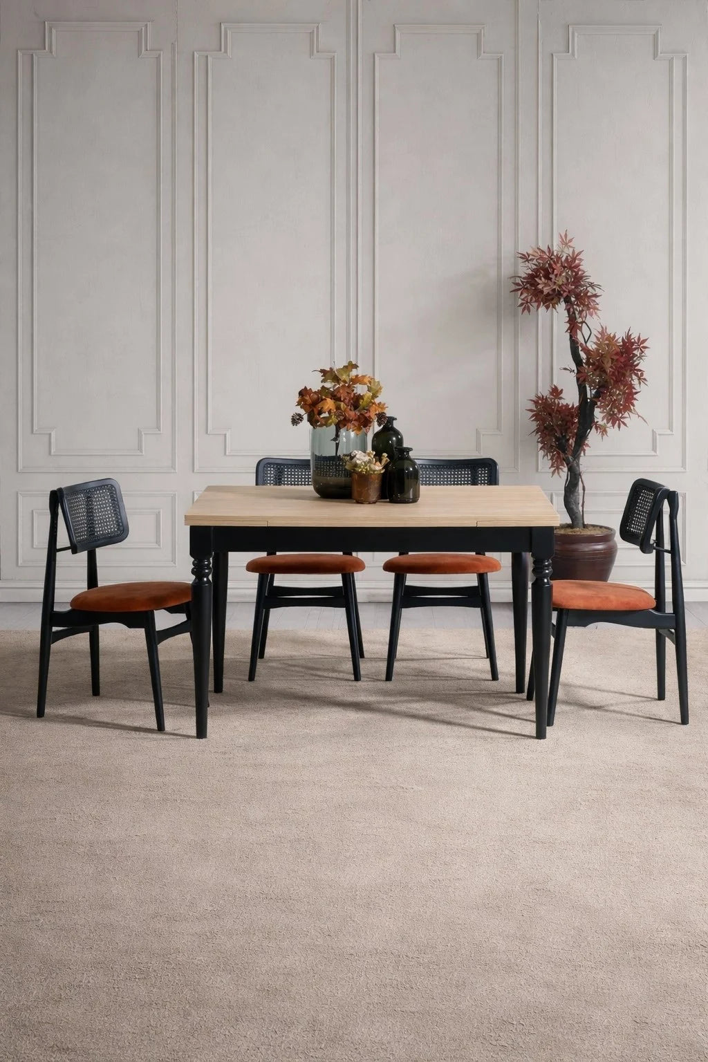 Giza 4 Kişilik Dikdörtgen Açılır Ahşap Yemek Masası Takımı 120 × 80 cm | A2 Decor