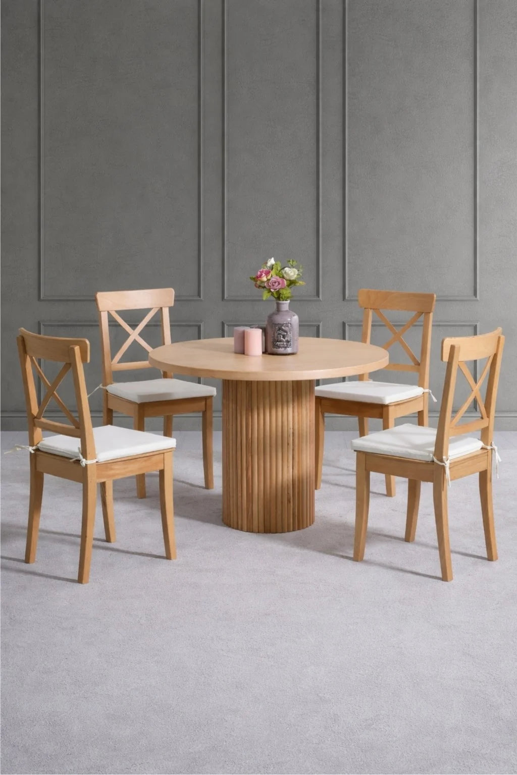 Modest 4 Kişilik Yuvarlak Ahşap Yemek Masası Takımı 100 × 100 cm | A2 Decor