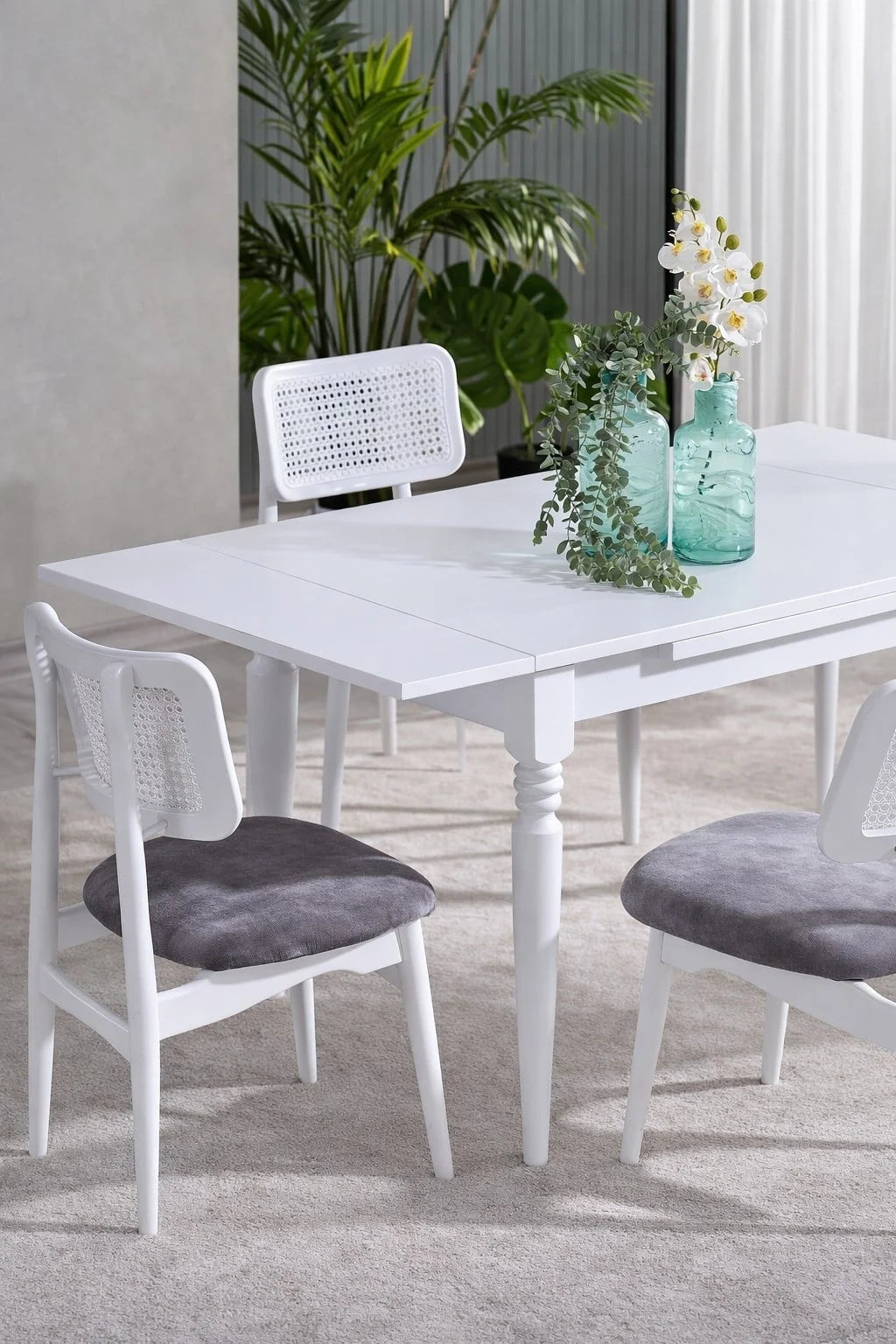 Simge 4 Kişilik Beyaz Açılır Ahşap Yemek Masası Takımı 120 × 80 cm | A2 Decor