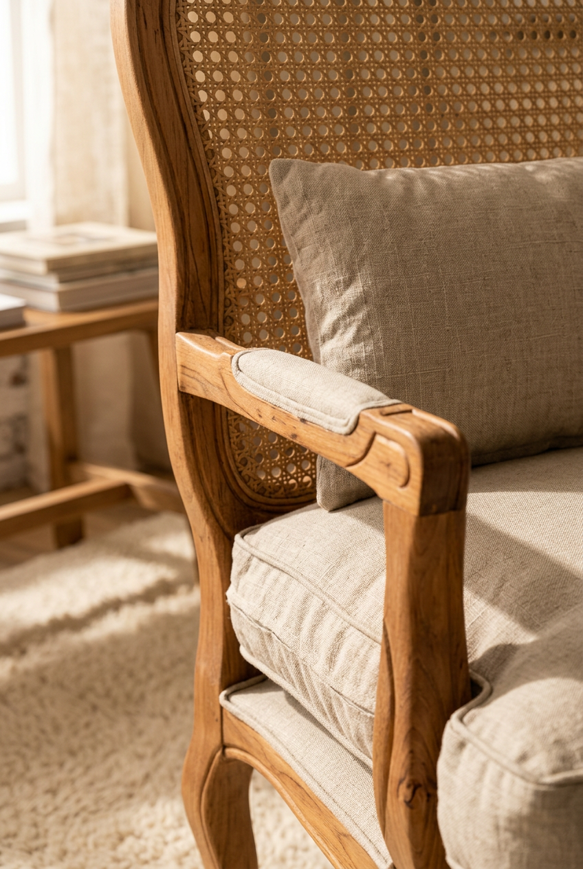 Luna Natural Hazeranlı Ahşap Berjer | A2 Decor
