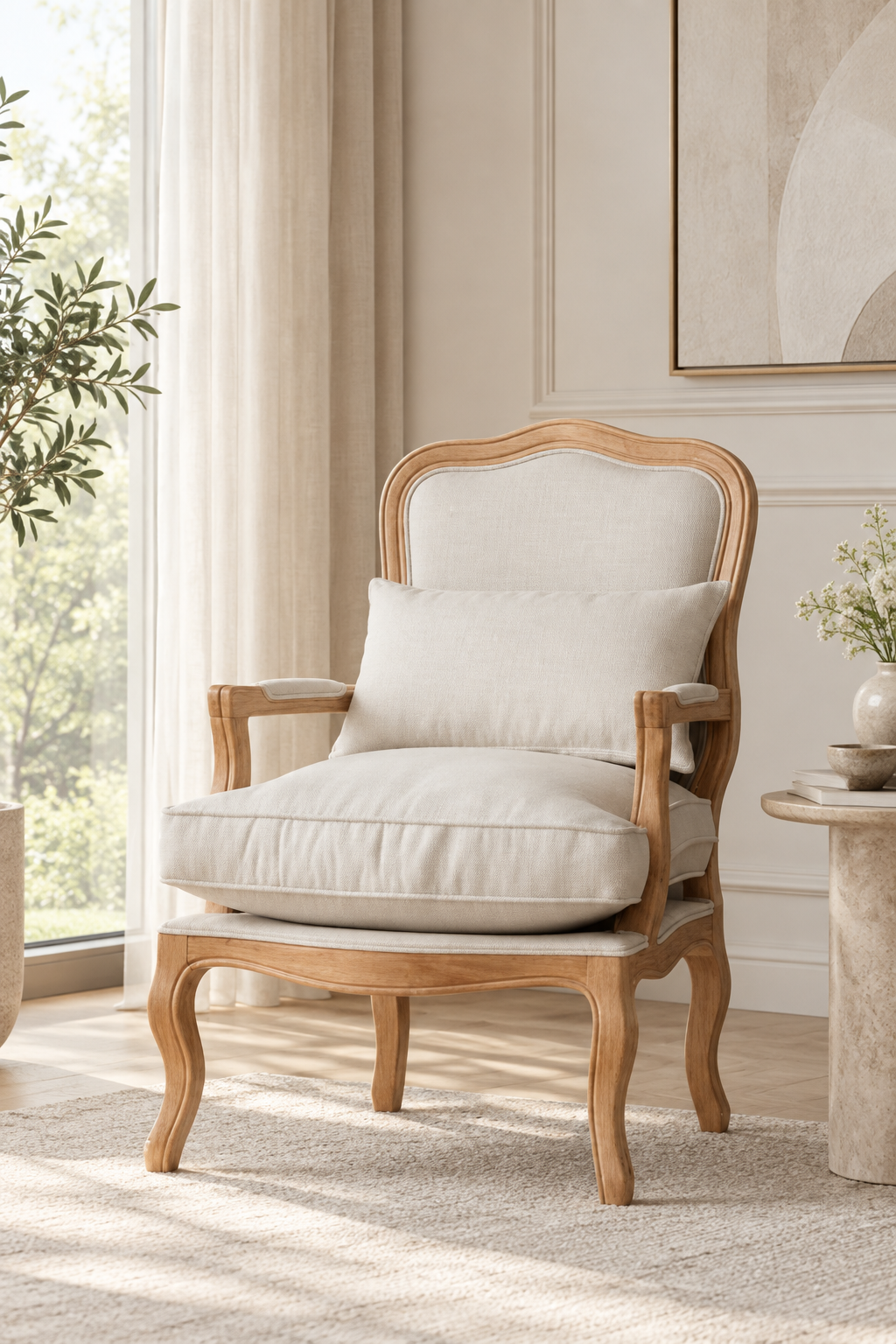 Luna Natural Döşemeli Ahşap Berjer | A2 Decor