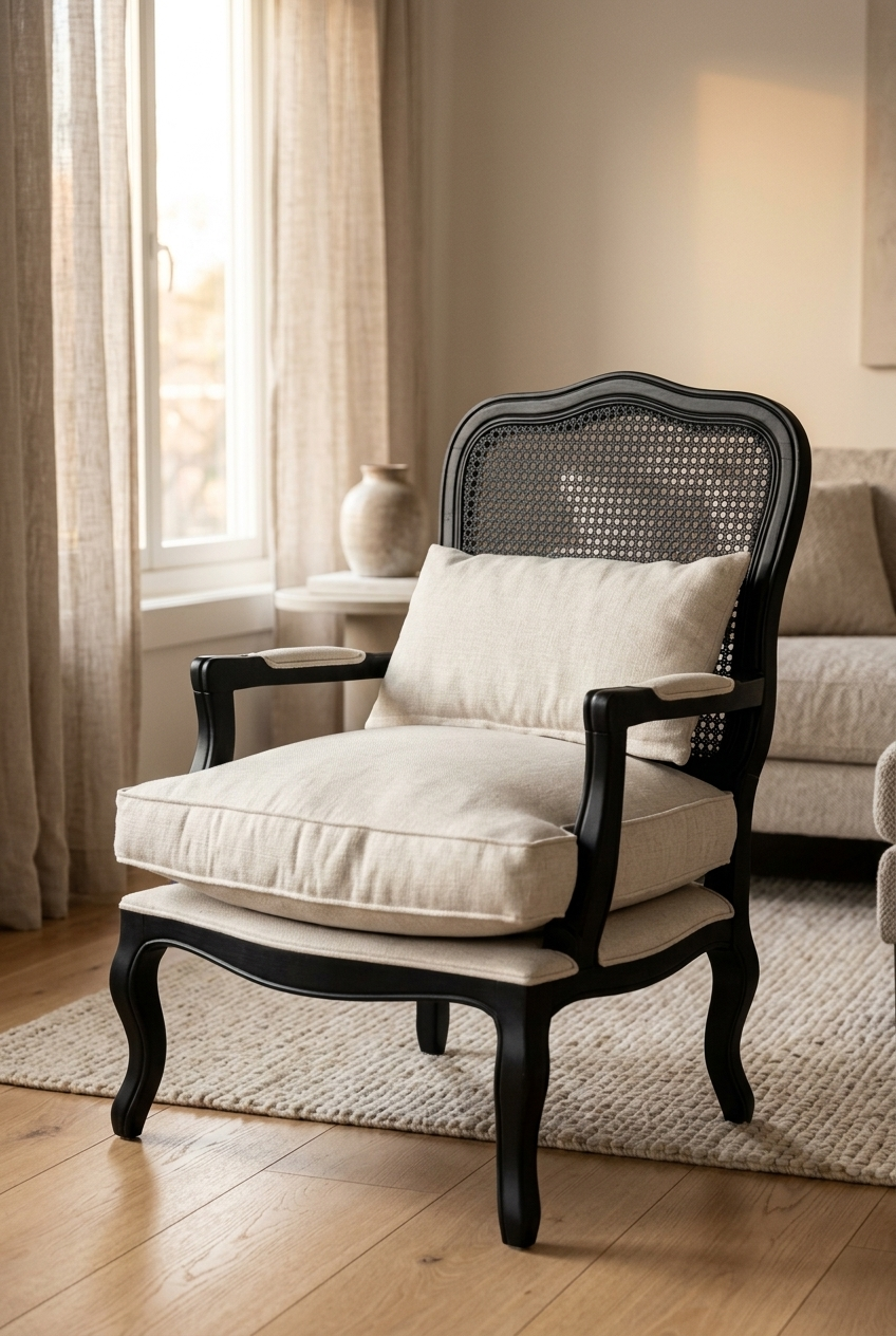 Luna Siyah Hazeranlı Ahşap Berjer | A2 Decor