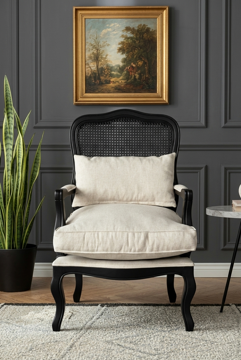 Luna Siyah Hazeranlı Ahşap Berjer | A2 Decor