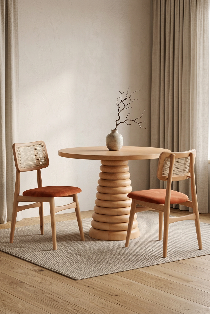 Nova 2 Kişilik Yuvarlak Ahşap Yemek Masası Takımı 80 cm | A2 Decor