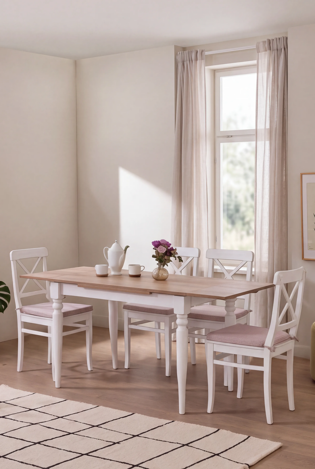 Atlas 4 Kişilik Açılır Dikdörtgen Ahşap Çizilmez Yemek Masası Takımı 120×80 cm Beyaz | A2 Decor