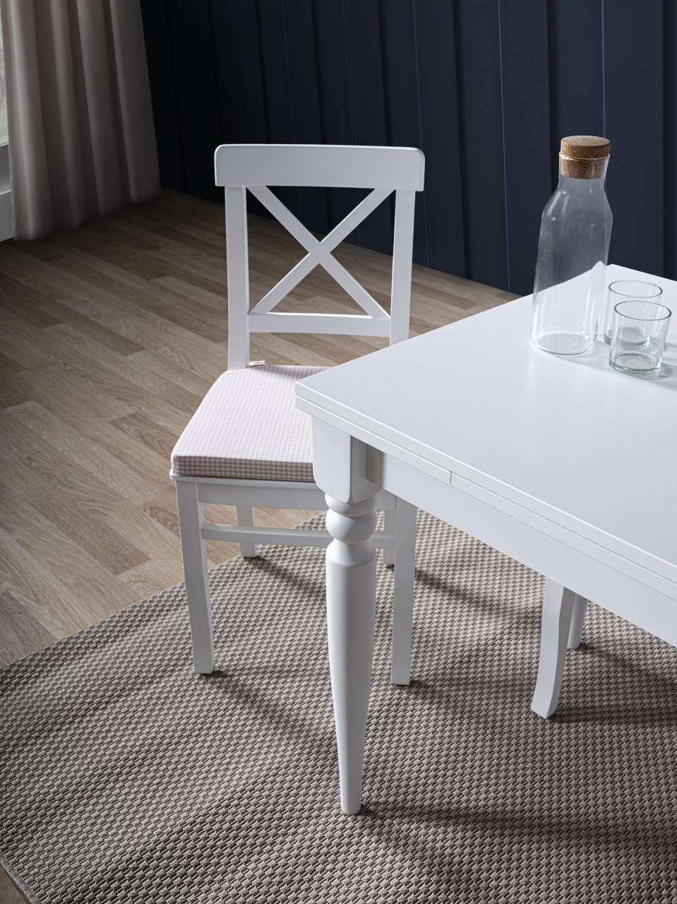 White 4 Kişilik Açılır Beyaz Ahşap Yemek Masası Takımı 120 × 80 cm | A2 Decor