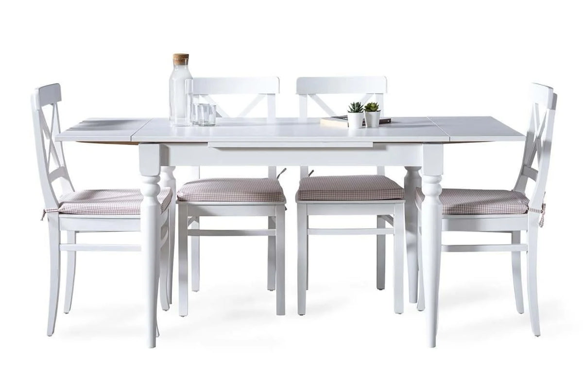 White 4 Kişilik Açılır Beyaz Ahşap Yemek Masası Takımı 120 × 80 cm | A2 Decor