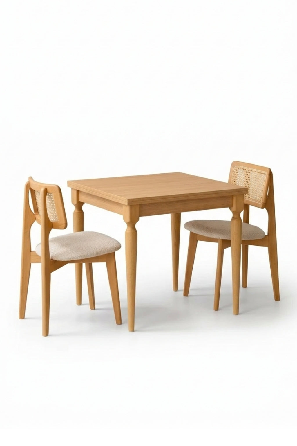 Mirella 2–4 Kişilik Açılır Dikdörtgen Ahşap Yemek Masası Takımı 70×80 cm Natural | A2 Decor