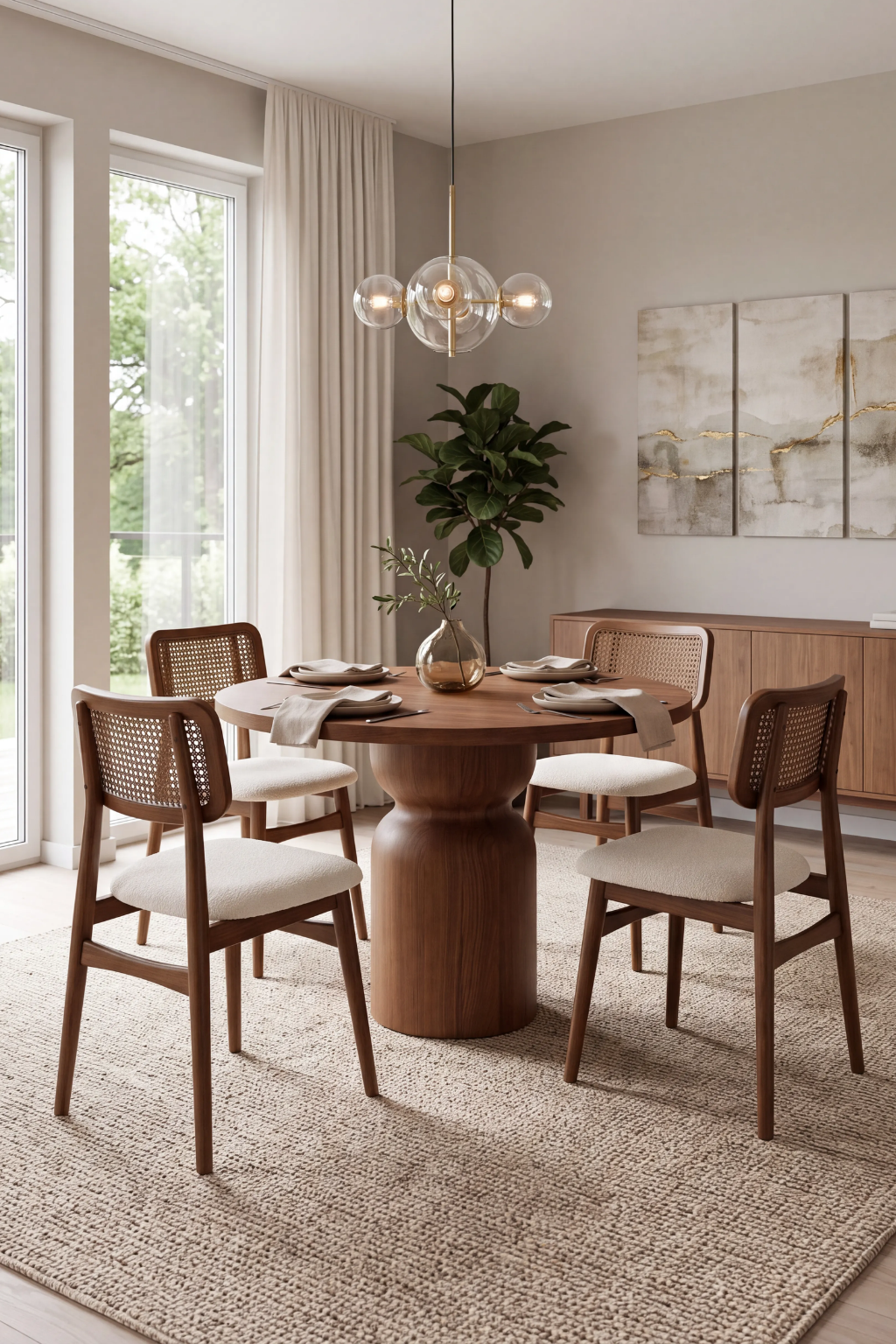 Riva 4 Kişilik Hazeranlı Yuvarlak Ahşap Yemek Masası Takımı 100 x 100 cm | A2 Decor