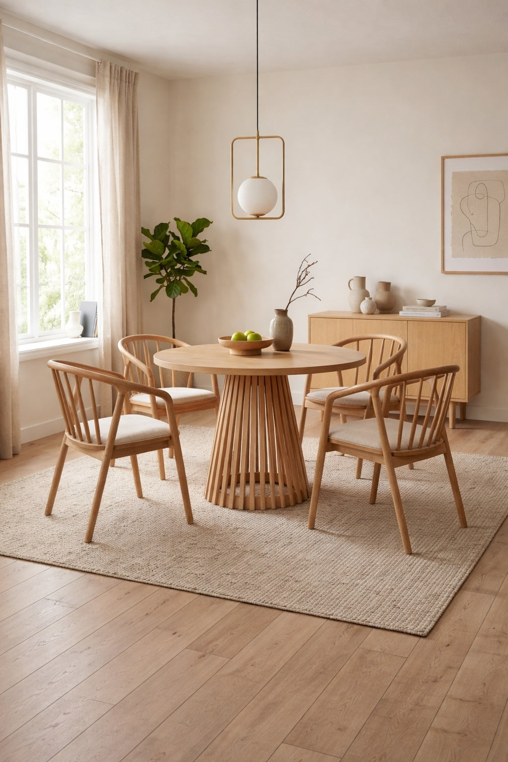 Pieza 4 Kişilik Yuvarlak Ahşap Yemek Masası Takımı 100 x 100 cm Natural | A2 Decor