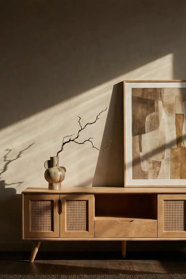 Atlas 180 cm Hasırlı Ahşap TV Ünitesi | A2 Decor