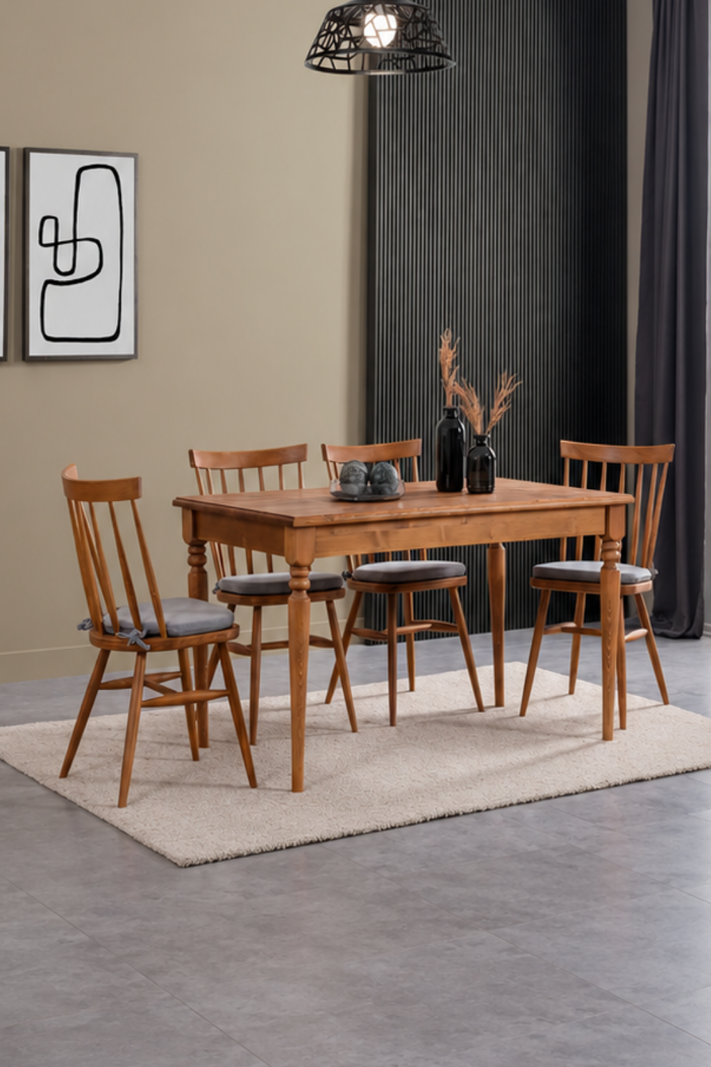 Brown 4 Kişilik Dikdörtgen Masif Ahşap Yemek Masası Takımı 140 × 80 cm | A2 Decor
