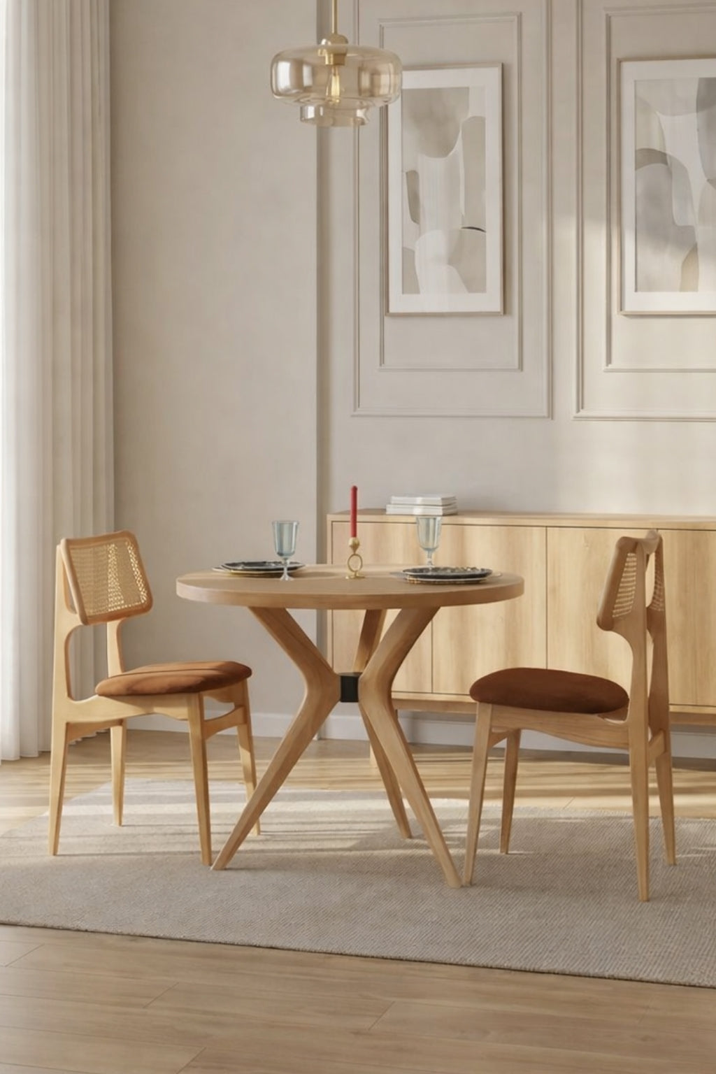 Solvero 2 Kişilik Yuvarlak Ahşap Yemek Masası Takımı 90 x 90 cm Natural | A2 Decor