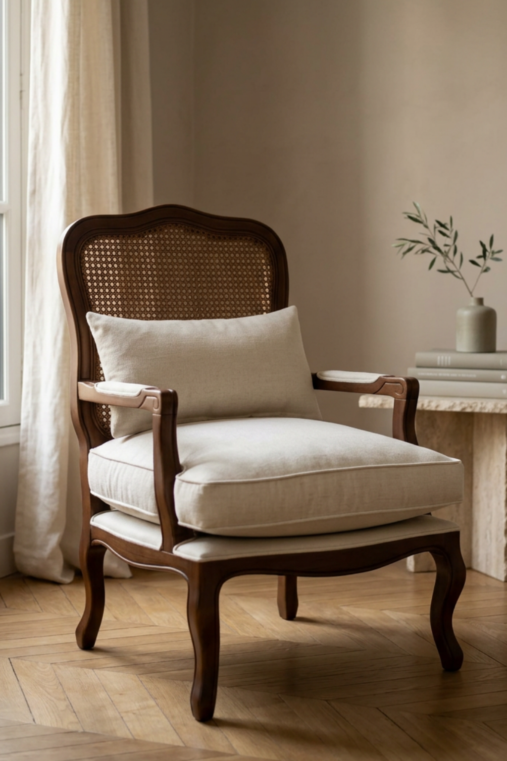 Luna Ceviz Hazeranlı Ahşap Berjer | A2 Decor
