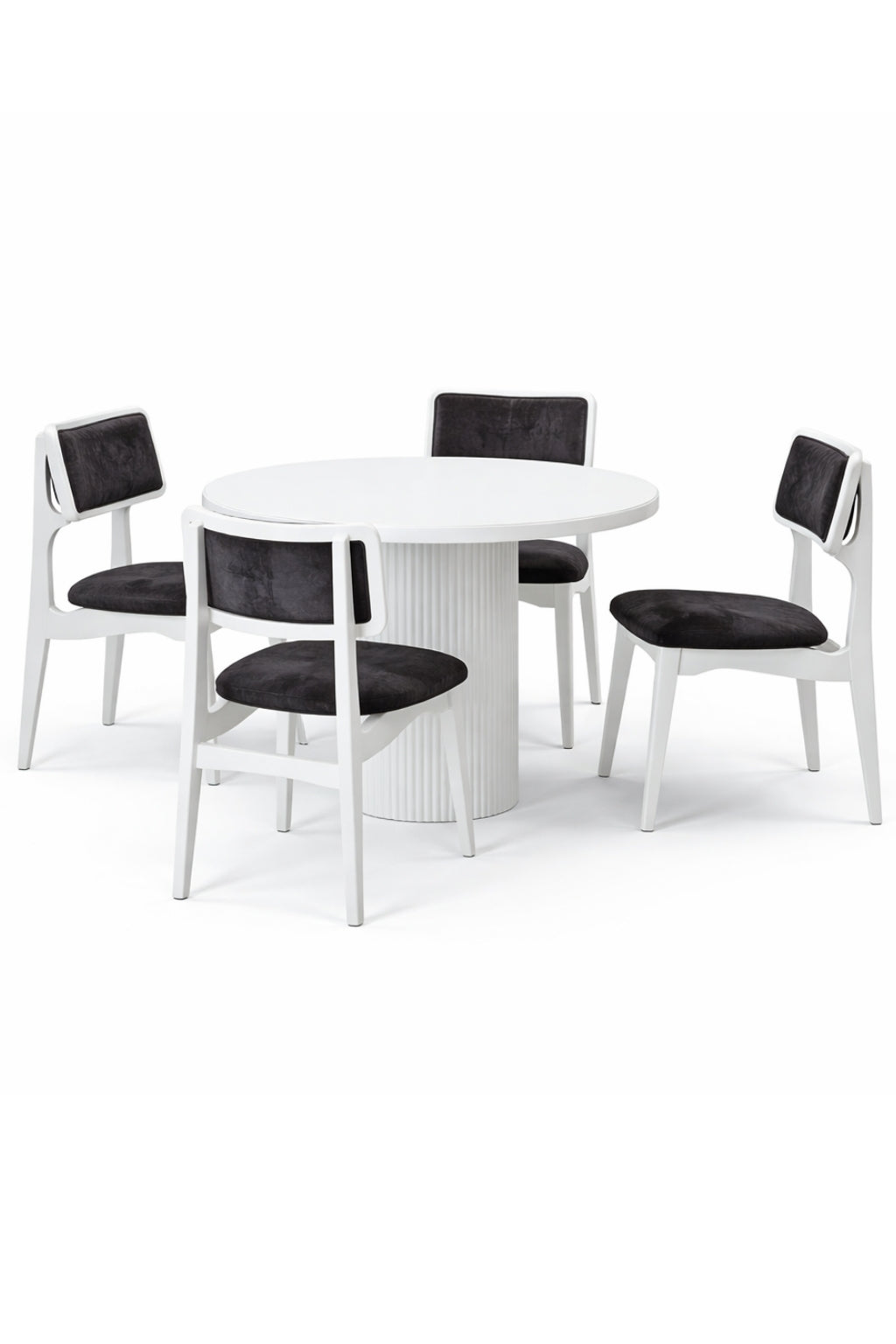 Rova 4 Kişilik Yuvarlak Ahşap Yemek Masası Takımı 100 × 100 cm Beyaz | A2 Decor
