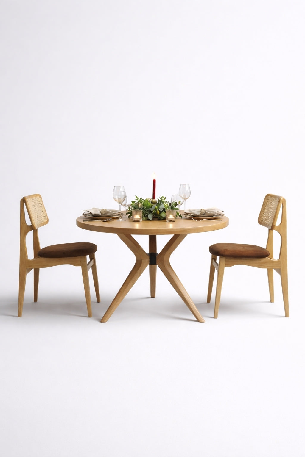 Solvero 2 Kişilik Yuvarlak Ahşap Yemek Masası Takımı 90 x 90 cm Natural | A2 Decor