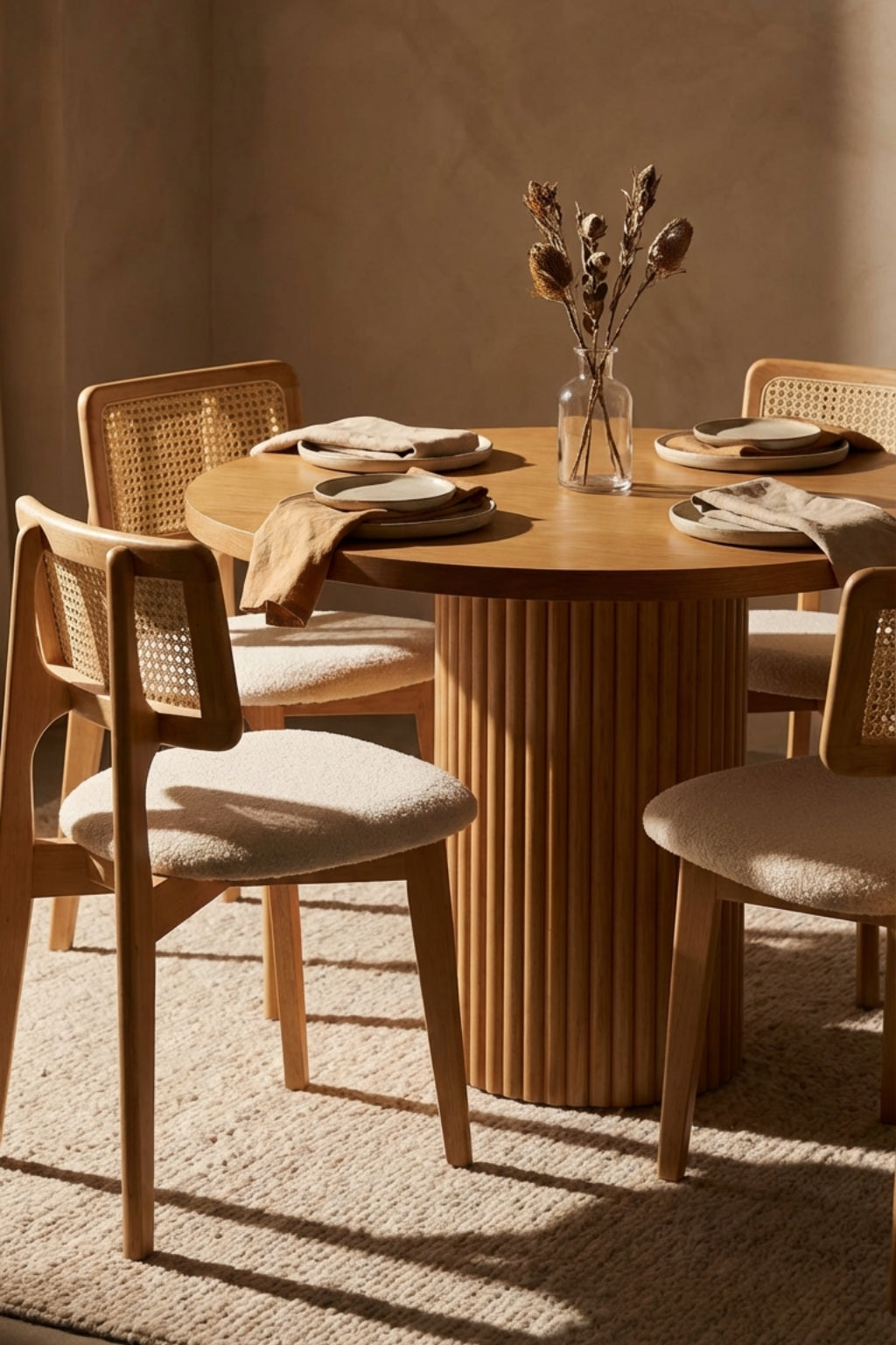 Moka 4 Kişilik Yuvarlak Ahşap Yemek Masası Takımı 100 x 100 cm Natural | A2 Decor