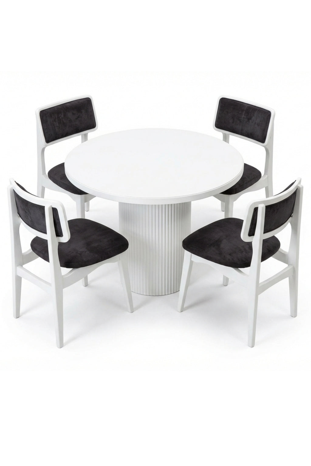 Rova 4 Kişilik Yuvarlak Ahşap Yemek Masası Takımı 100 × 100 cm Beyaz | A2 Decor