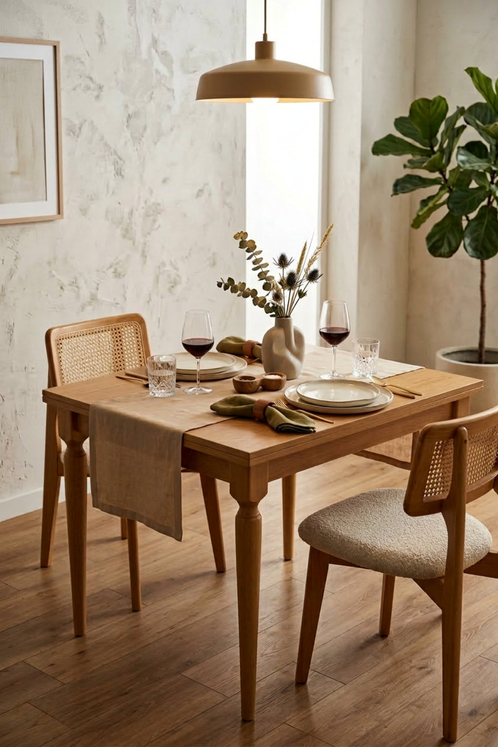 Mirella 2–4 Kişilik Açılır Dikdörtgen Ahşap Yemek Masası Takımı 70×80 cm Natural | A2 Decor