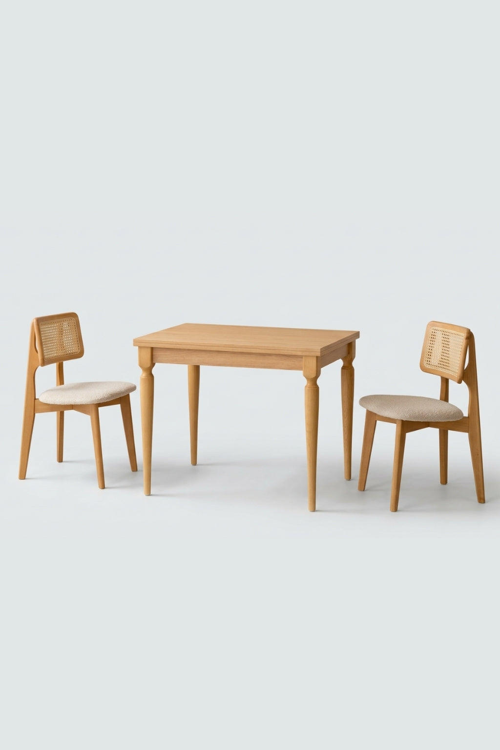 Mirella 2–4 Kişilik Açılır Dikdörtgen Ahşap Yemek Masası Takımı 70×80 cm Natural | A2 Decor