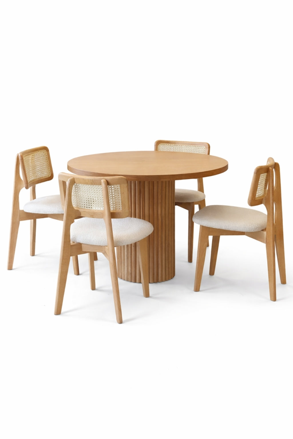 Moka 4 Kişilik Yuvarlak Ahşap Yemek Masası Takımı 100 x 100 cm Natural | A2 Decor