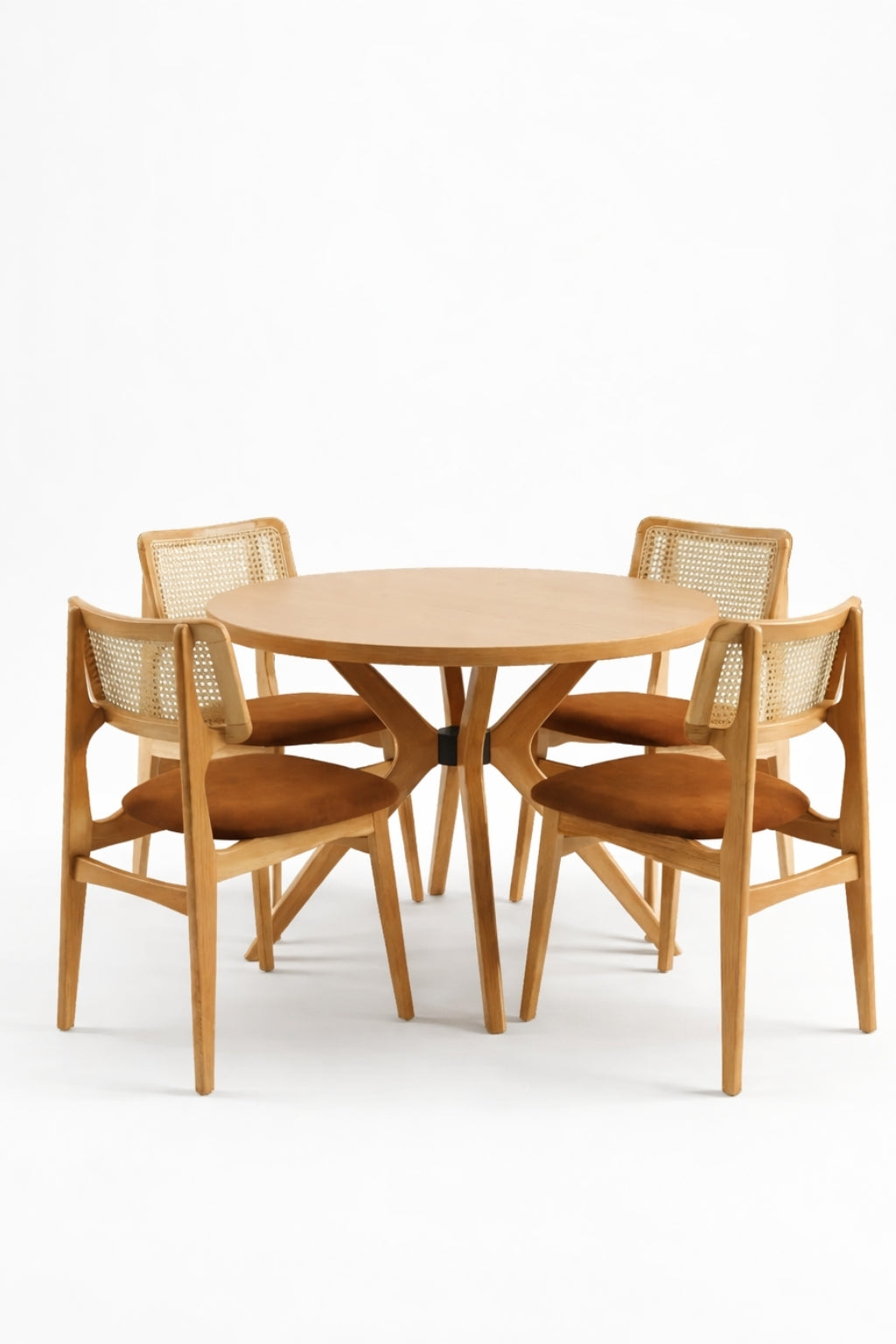 Orvila 4 Kişilik Yuvarlak Ahşap Yemek Masası Takımı 100 x 100 cm Natural | A2 Decor