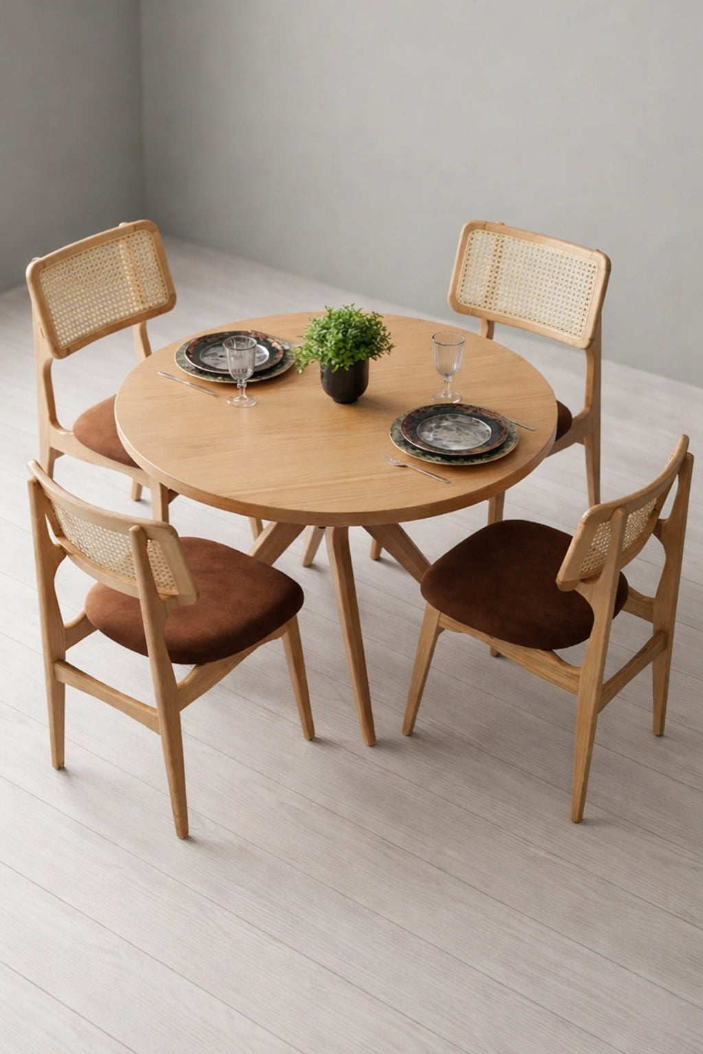 Orvila 4 Kişilik Yuvarlak Ahşap Yemek Masası Takımı 100 x 100 cm Natural | A2 Decor