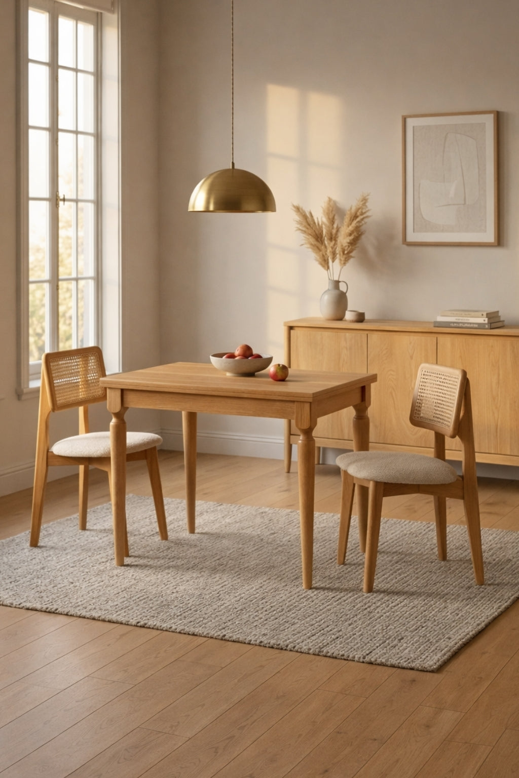 Mirella 2–4 Kişilik Açılır Dikdörtgen Ahşap Yemek Masası Takımı 70×80 cm Natural | A2 Decor