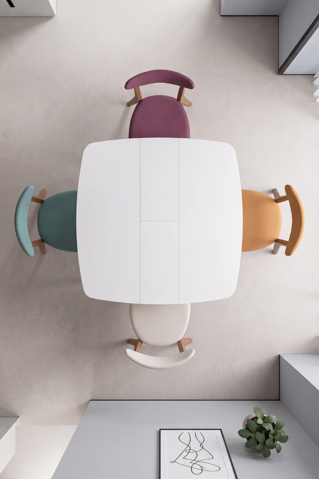 Color 4 Kişilik Kare Açılır Ahşap Yemek Masası Takımı 90 × 90 cm | A2 Decor