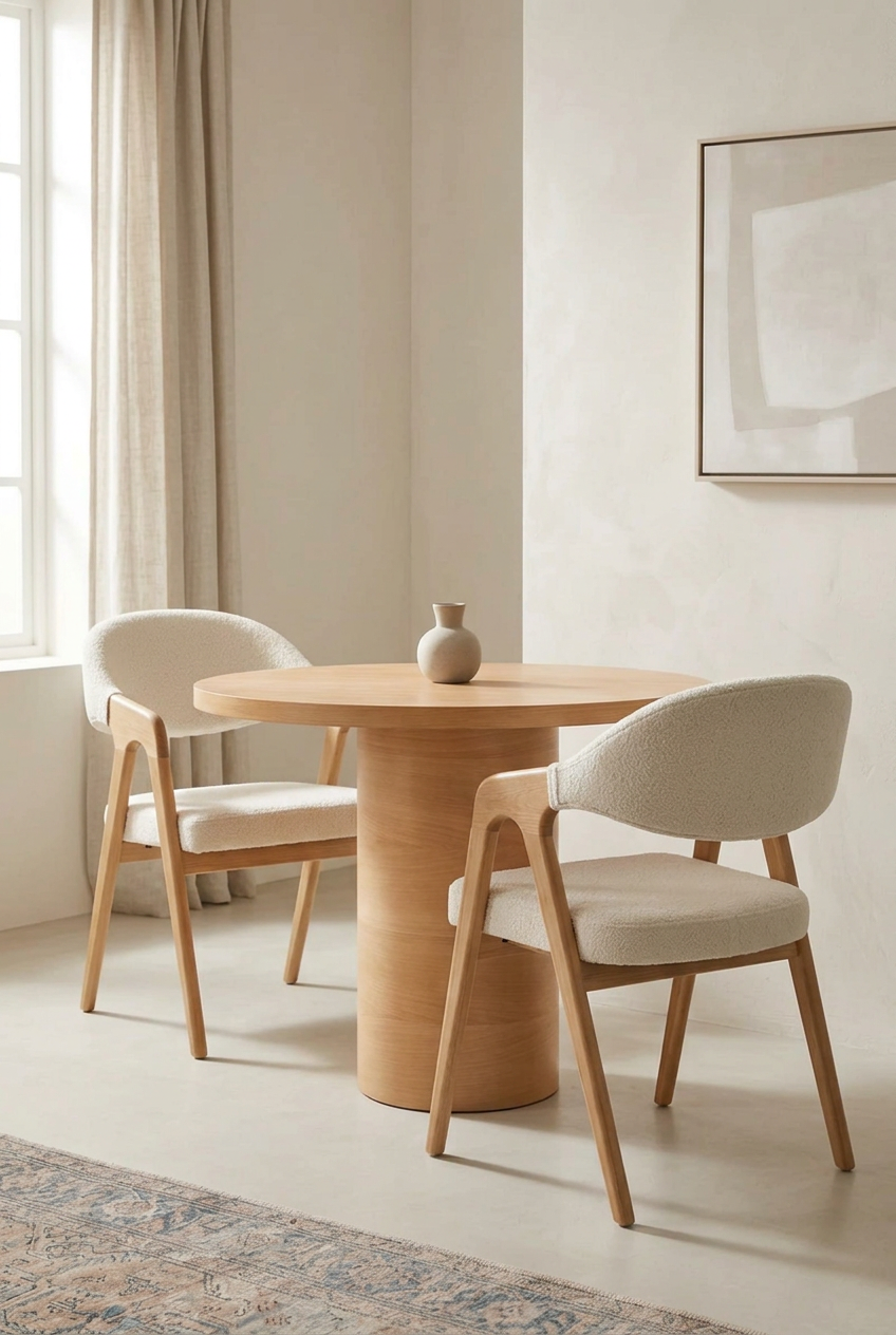 Liora 2 Kişilik Yuvarlak Ahşap Yemek Masası Takımı 80 cm | A2 Decor