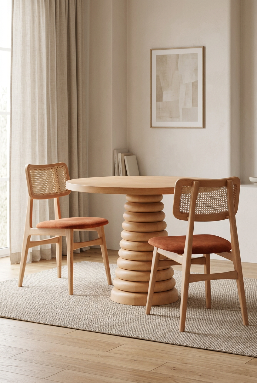 Nova 2 Kişilik Yuvarlak Ahşap Yemek Masası Takımı 80 cm | A2 Decor
