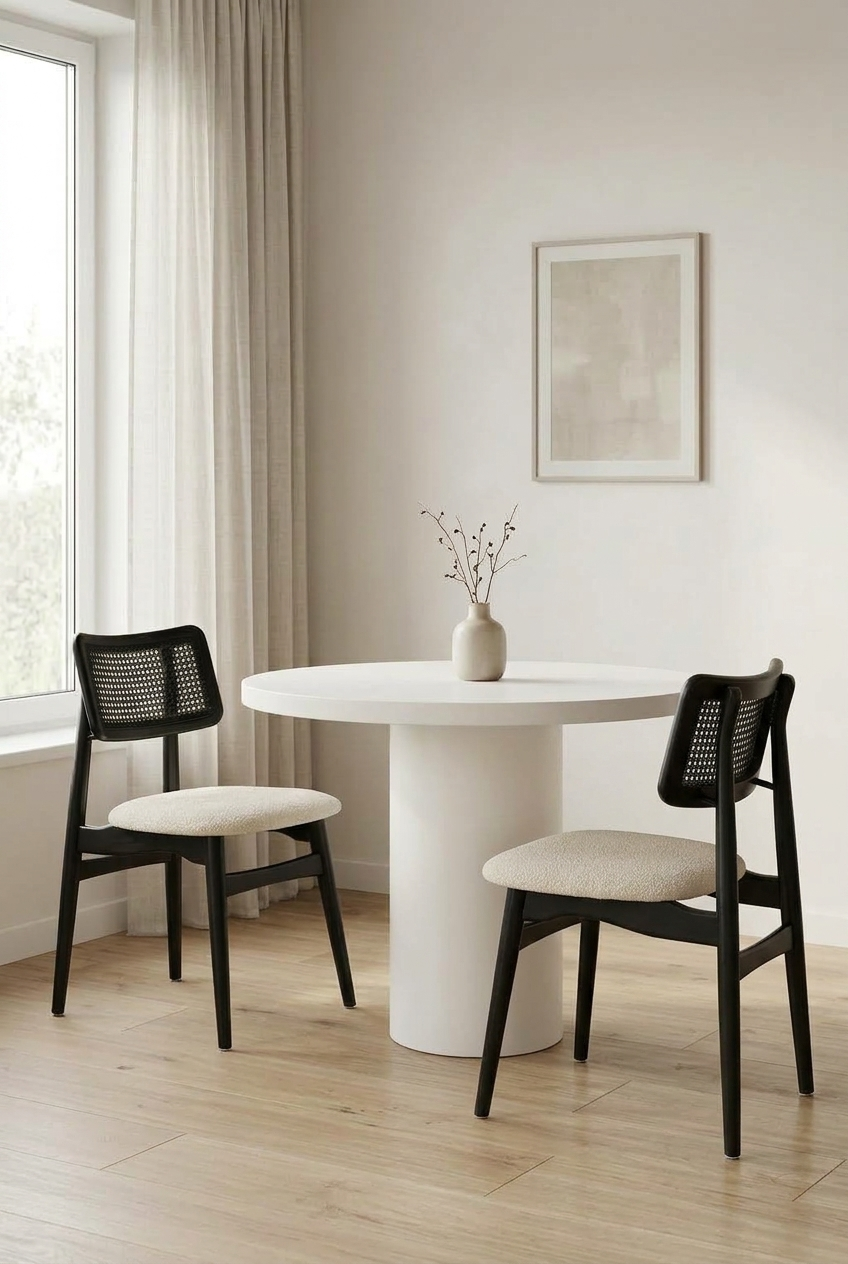 Hera 2 Kişilik Yuvarlak Ahşap Yemek Masası Takımı 80 cm | A2 Decor