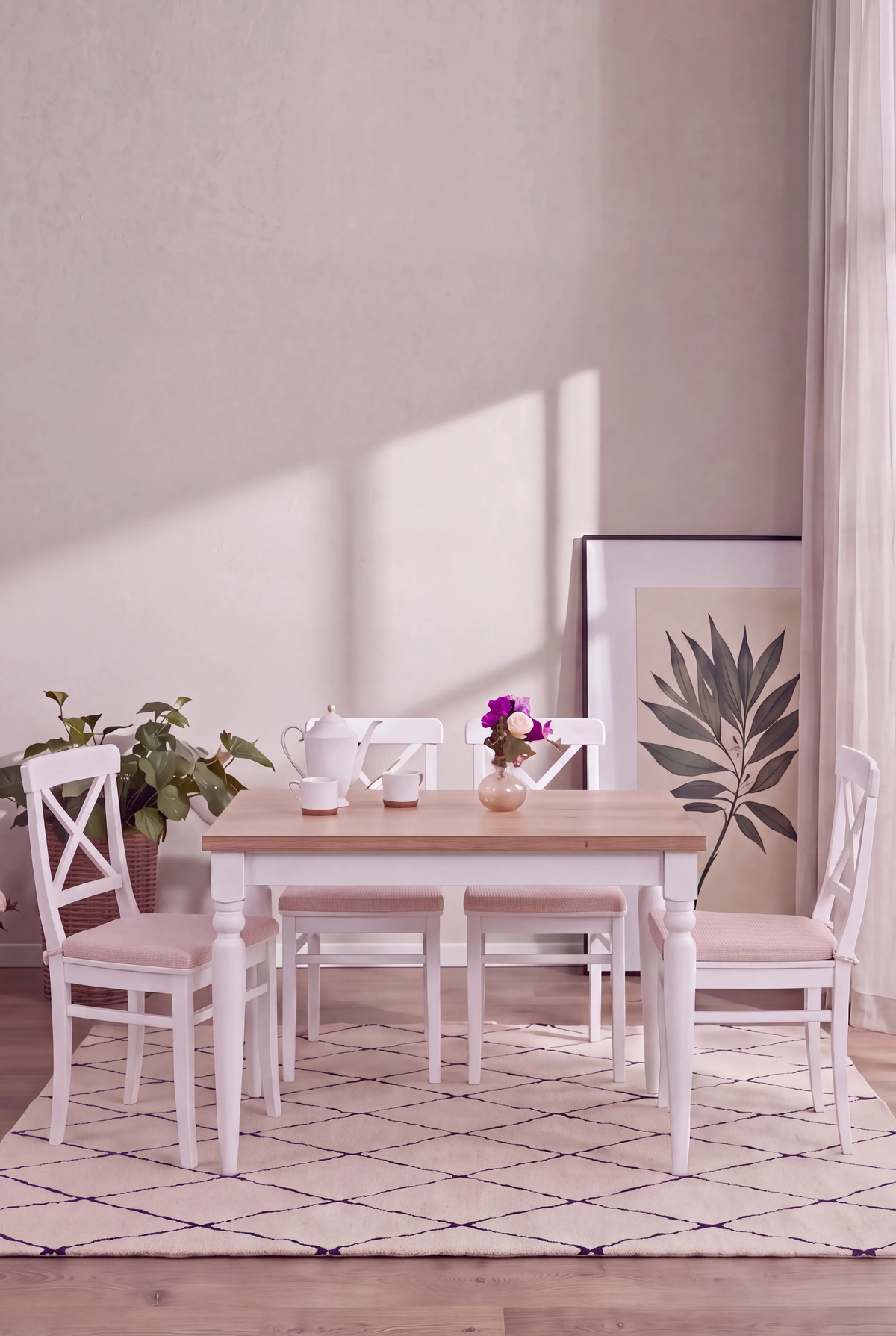 Atlas 4 Kişilik Açılır Dikdörtgen Ahşap Çizilmez Yemek Masası Takımı 120×80 cm Beyaz | A2 Decor